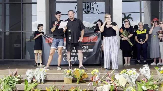 NT Crime Rally organisers read a heartbreaking letter from victim Declan Laverty's family