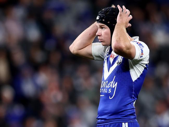 SYDNEY, AUSTRALIA - JUNE 19:  Matt Burton of the Bulldogs looks on during the round 15 NRL match between the Canterbury Bulldogs and the Wests Tigers at CommBank Stadium, on June 19, 2022, in Sydney, Australia. (Photo by Matt King/Getty Images)