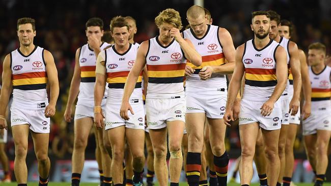 A pre-season camp, in which some were forced to adopt a ‘cult-like’ mentality, left many senior Adelaide players upset. Photo: Quinn Rooney/Getty Images