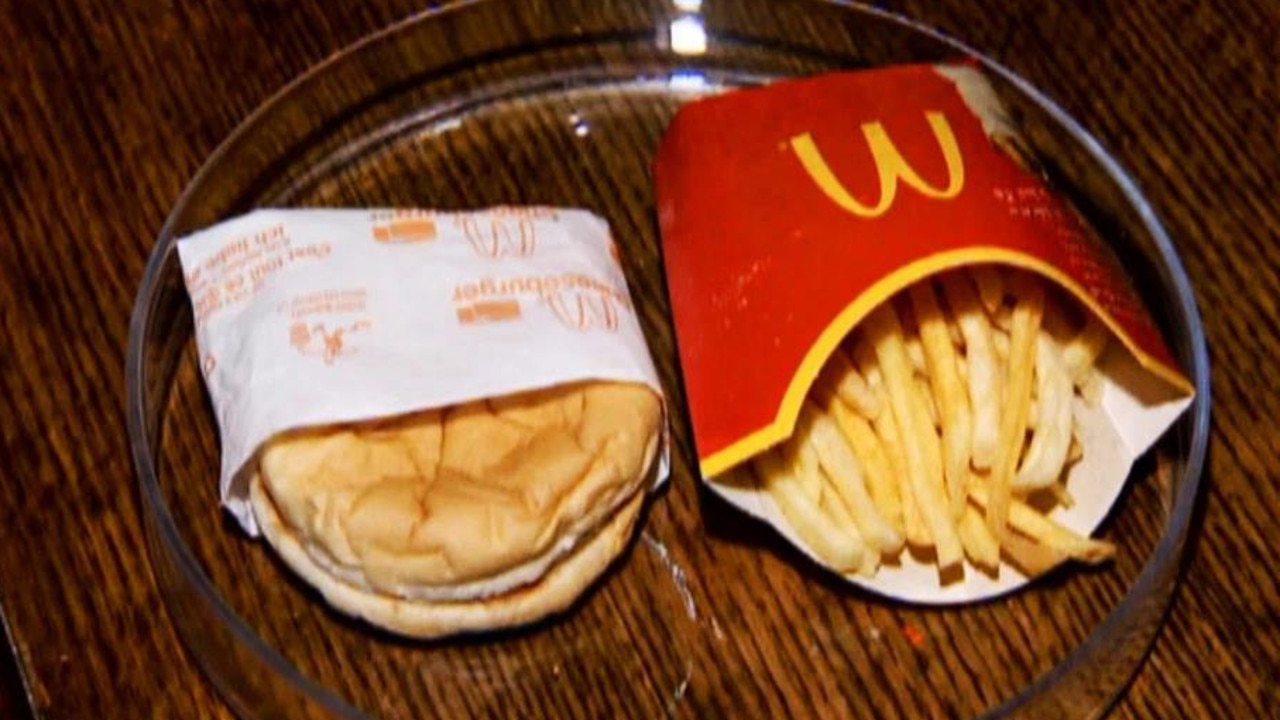 The McDonald's burger and fries, which just had their 10th birthday, with no sign of mould or decay. Picture: Central European News