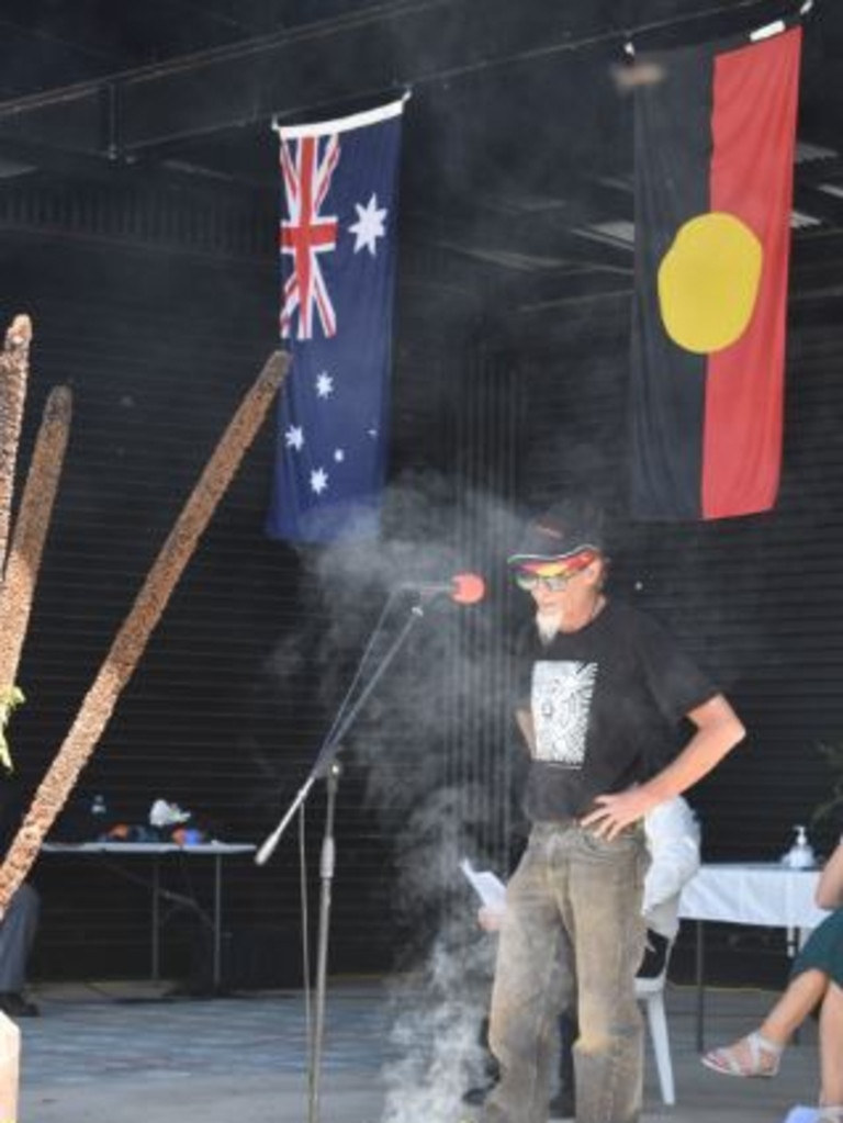 Uncle Andrew Johnstone gives the Welcome to Country at the 2021 Australia Day ceremony in Kyogle.