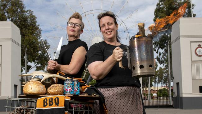 Big Wolf BBQ’s Sarah Turner and Alana Brabin at the 2022 Adelaide Beer &amp; BBQ Festival. Picture: Naomi Jellicoe