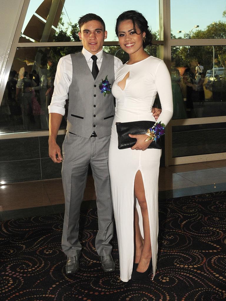 Zane Clarke-Edwards and Keiana Wells at the 2014 Centralian Senior College College formal. Picture: JUSTIN BRIERTY / NT NEWS