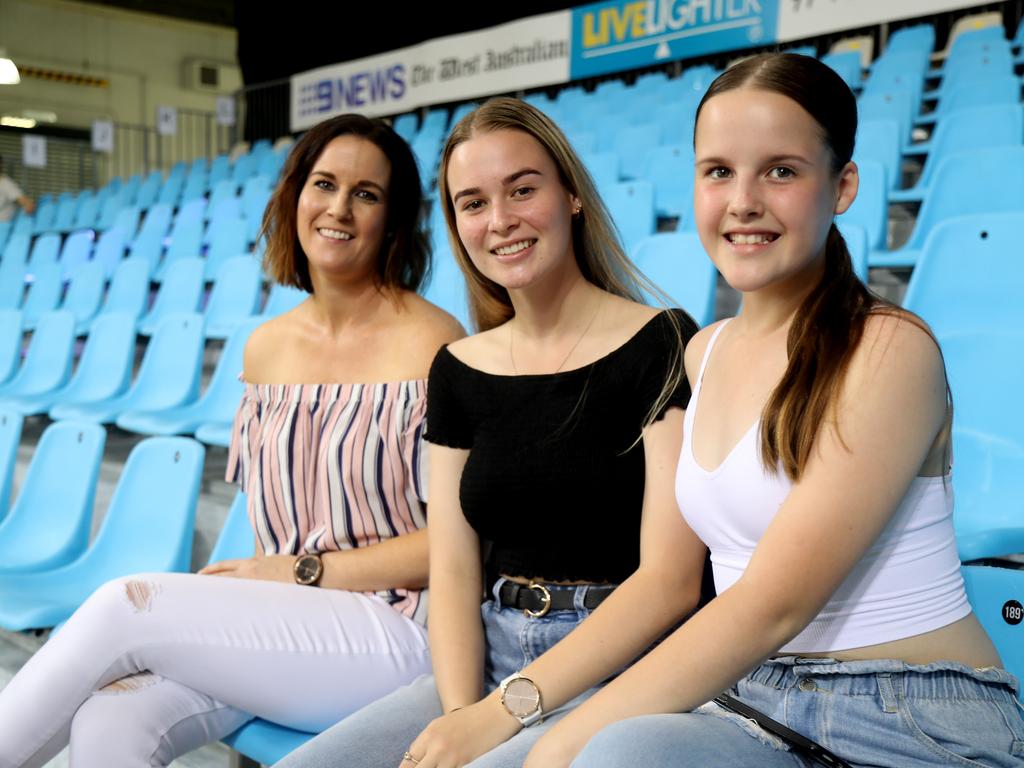 Super Netball game between Fever and Giants at Cairns pop up stadium. Sharon, Taylah and Mia Atkinson. PICTURE: STEWART McLEAN