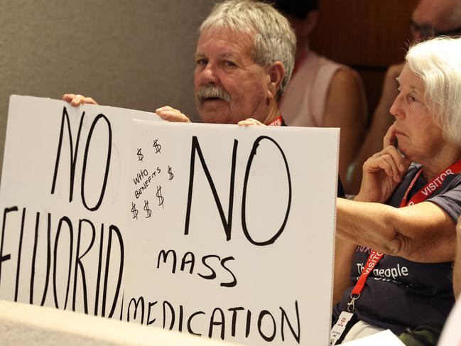 Cairns Regional Council voted to not introduce fluoride into Cairns’ drinking water at a meeting attended by dozens of anti-fluoride protesters. Picture: Brendan Radke