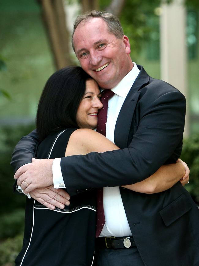 Barnaby Joyce with his wife Natalie at Parliament House in Canberra.