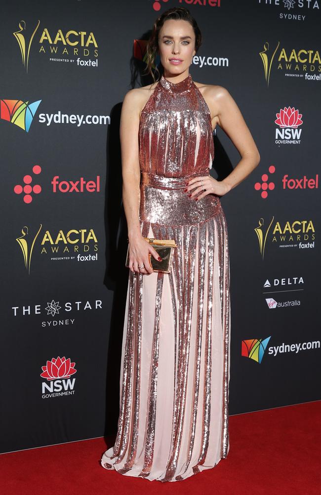 Jessica McNamee pictured arriving at the 7th annual AACTA Awards held at The Star in Pyrmont in Sydney.Picture: Richard Dobson