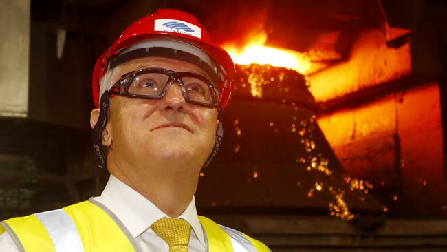 Australian Prime Minister Malcolm Turnbull during a visit to the BlueScope Steel facility in Port Kembla on Monday. Picture: Daniel Munoz