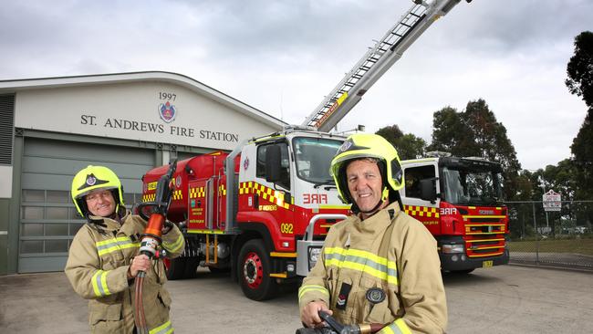 St Andrews Fire Station senior firefighters Dave Mathews and Steve Finnerty prepare to teach residents about safety during the open day on Saturday.