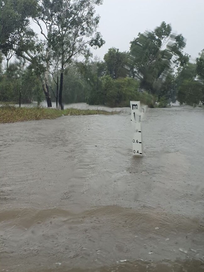 Floodwater has cut the Bruce Highway near Home Hill. Picture: Graham Baker