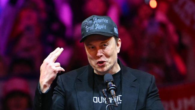 Elon Musk speaks at a rally for Republican presidential candidate Donald Trump at Madison Square Garden in New York, October 27. Picture: Angela Weiss/AFP