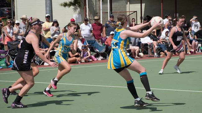 An Aztecs 11 player controls the ball in the 14/15 years Division 1 grand final against Pandas 8. Picture: Gary Reid