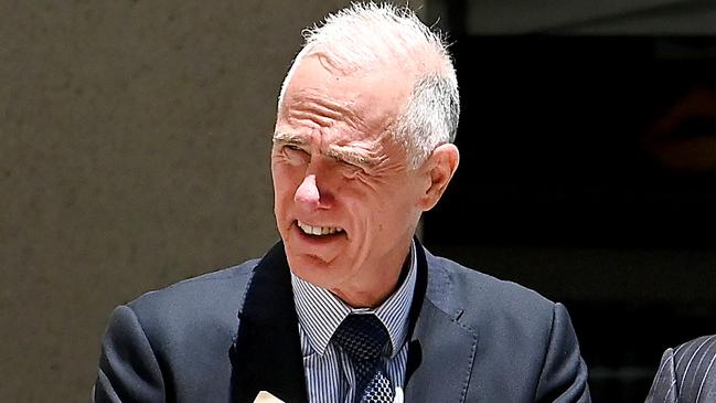 BRISBANE, AUSTRALIA - NewsWire Photos JANUARY 28, 2025: Gold Coast lawyer Beau Hartnett (white hair in left of photo), with his barrister Richard Cowen, leaves the Federal Court where he attending a hearing into his personal insolvency. Picture: NewsWire / John Gass