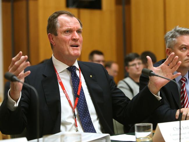 Chris Jordan Commissioner of Taxation at the Australian Tax Office appearing at a senate estimates hearing into Economics at Parliament House in Canberra. Picture Kym Smith