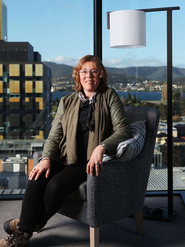 Annalisa Doedens owner and developer inside one of the guest rooms. Exclusive look at the Vibe Hotel Hobart sneak peek. Picture: NIKKI DAVIS-JONES