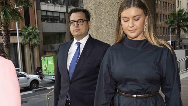 Ms Higgins arriving at court with Mr Sharaz. Picture: NCA NewsWire / Monique Harmer