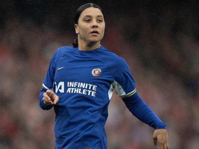 LONDON, ENGLAND - DECEMBER 10:  Sam Kerr of Chelsea during the Barclays WomenÃÂ´s Super League match between Arsenal FC and Chelsea FC  at Emirates Stadium on December 10, 2023 in London, England. (Photo by Visionhaus/Getty Images)