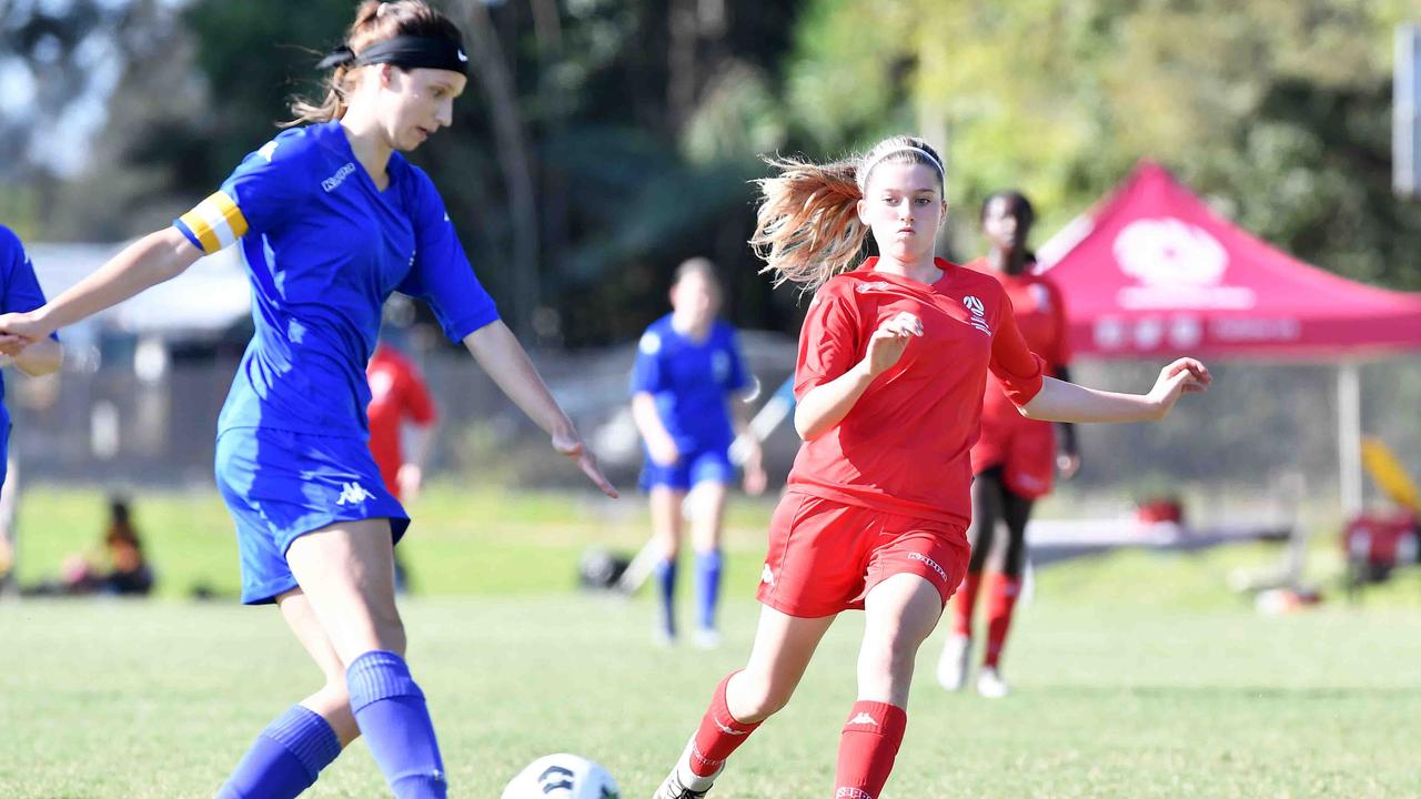 Football Queensland Community Cup carnival, Maroochydore. U15-17 girls, Metro South V Central Coast. Picture: Patrick Woods.