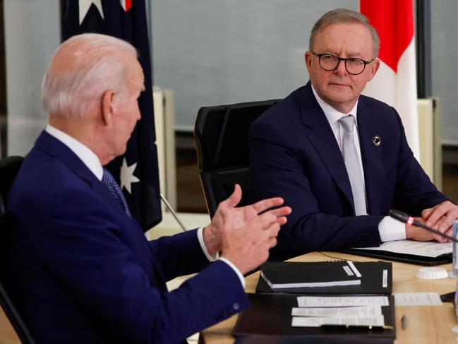 President Joe Biden and Prime Minister Anthony Albanese at the Quad meeting. Picture: Jonathan Ernst (AFP)