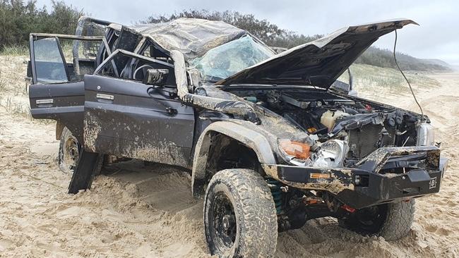 A car from another accident at Teewah Beach earlier this month.