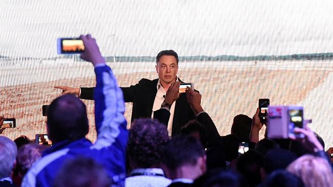 Tesla CEO Elon Musk speaking in Jamestown on Friday. Picture: Bernard Humphreys