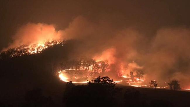 The scene from Timmy Salway’s property as bushfire destroyed everything in its path at Wandella Valley.