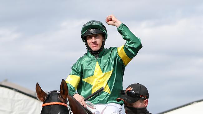 William Pike after winning the Caulfield Guineas on the Hawkes Racing-trained Ole Kirk. Picture: Racing Photos via Getty Images