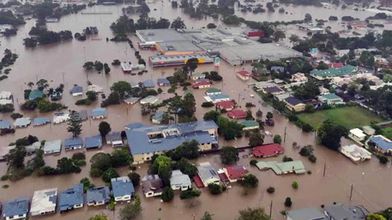 LISMORE, AUSTRALIA – NewsWire Photos FEBRUARY 28, 2022: An aerial image of Lismore in northern NSW shows extensive flooding as the region experiences the worst floods in a century. Picture: NCA NewsWire