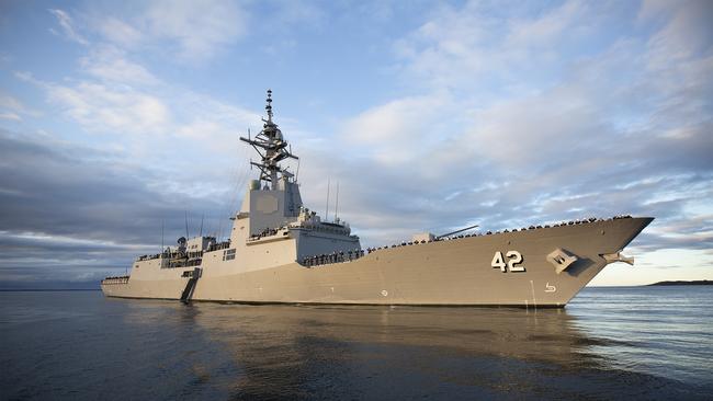 HMAS Sydney 'cheer ship' at Jervis Bay, NSW, as the ship was commissioned at sea. Picture: Supplied