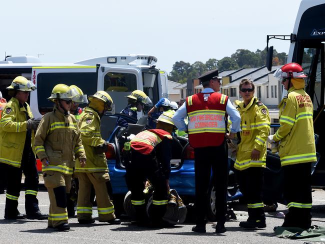 Rescuers worked for 25 minutes to free the girl before she was rushed to Westmead Hospital. Picture: Peter Kelly