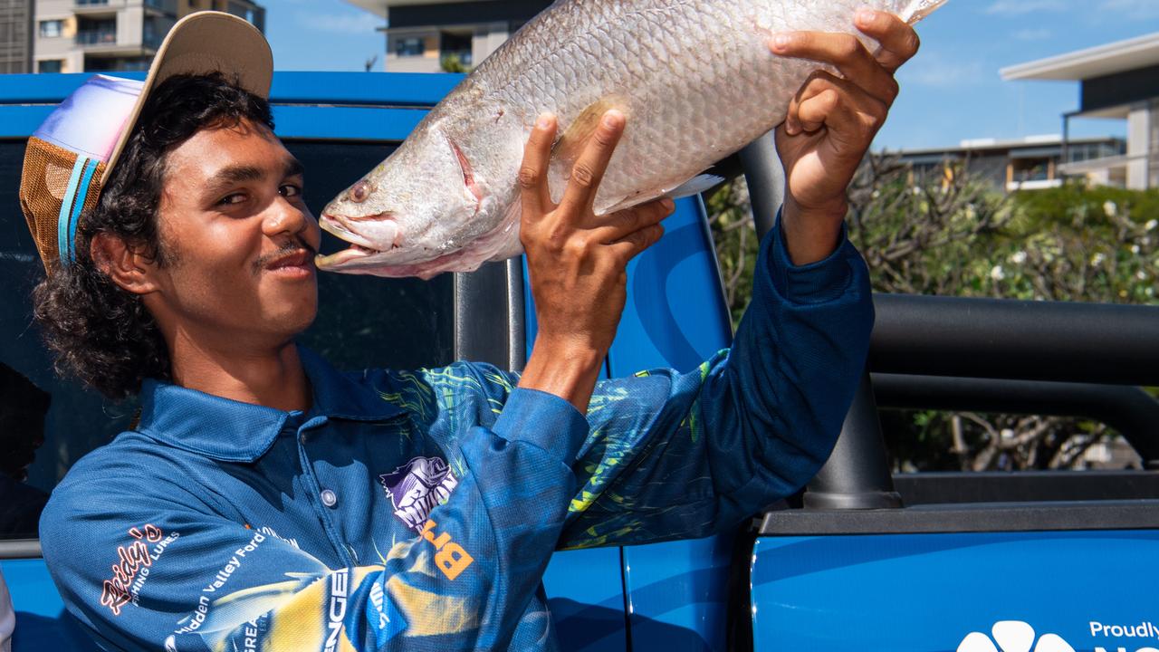 Keegan Payne with his million dollar barra. Picture: Pema Tamang Pakhrin