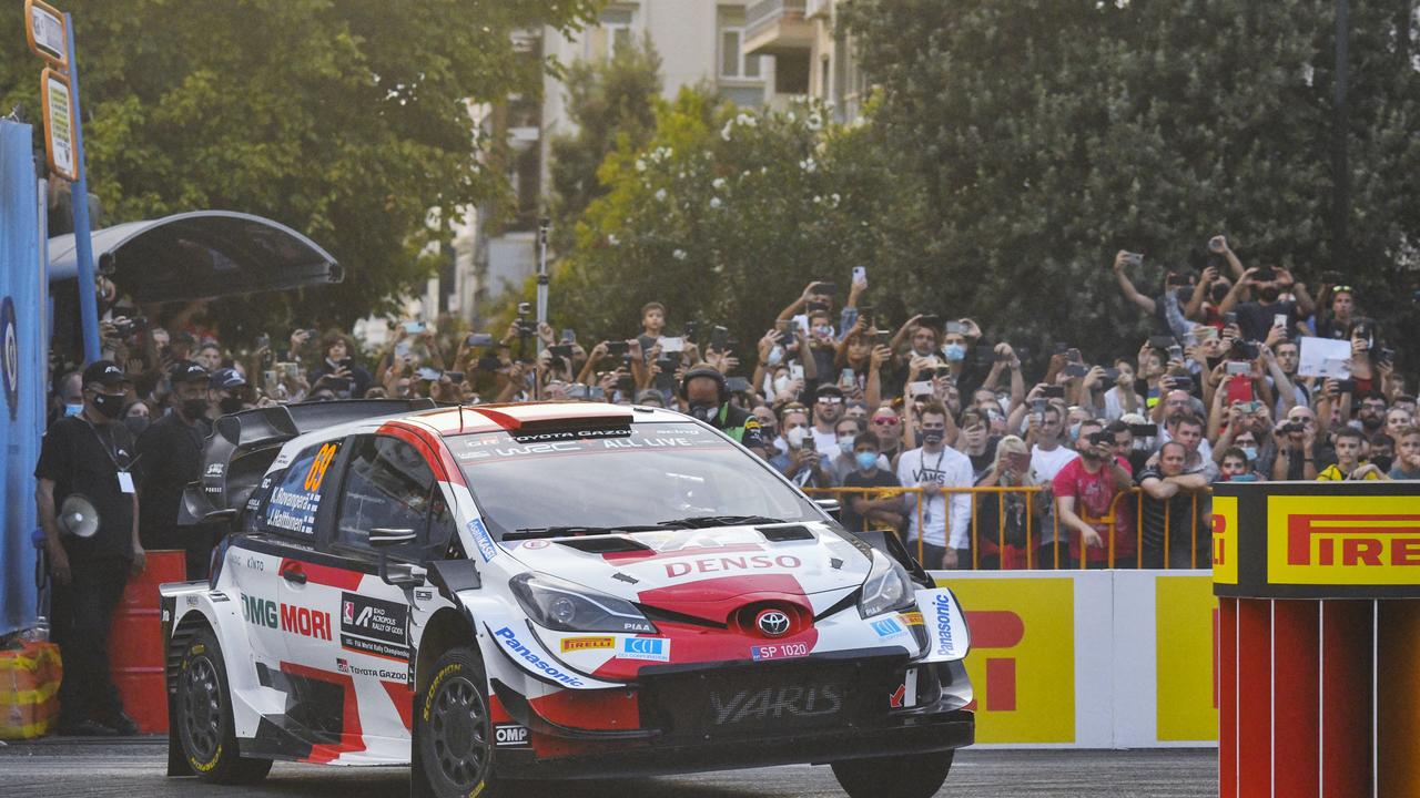 Cheered among crowds, Finland's Kalle Rovanpera with his co-driver Jonne Halttunen compete with their Toyota Yaris RC1 WRC during the opening stage of the Acropolis Rally in Athens. Picture: Valerie Gache / AFP