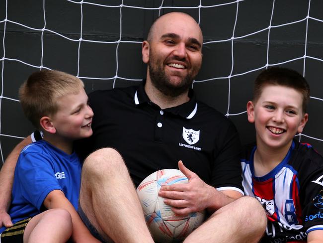 NETWORK SPECIAL. , PLEASE CONTACT NETWORK PICTURE DESK BEFORE PUBLISHING.     , 17/01/2025.  Health of the Nation 2025. Steve Fazio plays soccer with his sons Lucas 11 and Zac 9 in their backyard. Picture Jeff Darmanin