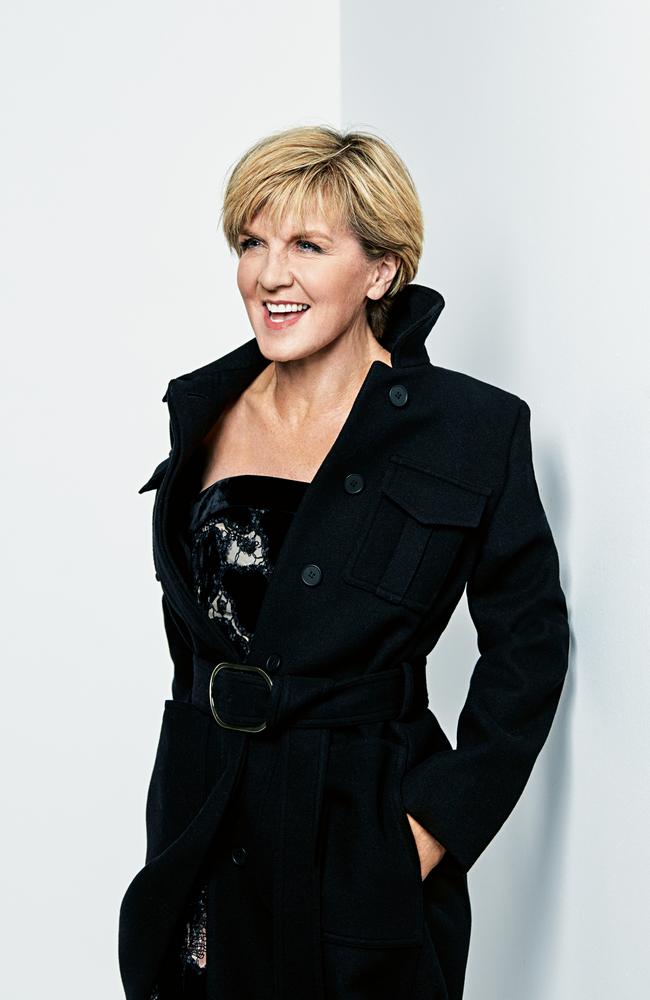 ‘I don’t call myself a feminist, I don’t call myself a range of things,’ says Julie Bishop, pictured wearing a Stella McCartney jacket paired with a Giorgio Armani dress. Picture: Hugh Stewart.