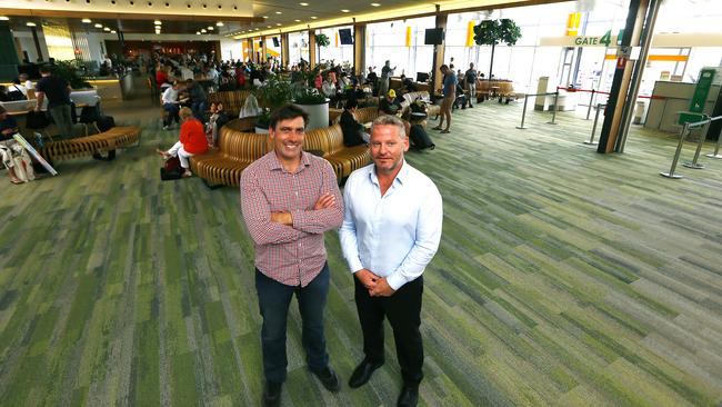                         <s1>Tourism Industry Council Tasmania chairman Daniel Leesong and Hobart Airport general manager of operations and corporate affairs Matt Cocker at the newly refurbished airport terminal complex.</s1>                        <source> Picture: MATT THOMPSON</source>                     