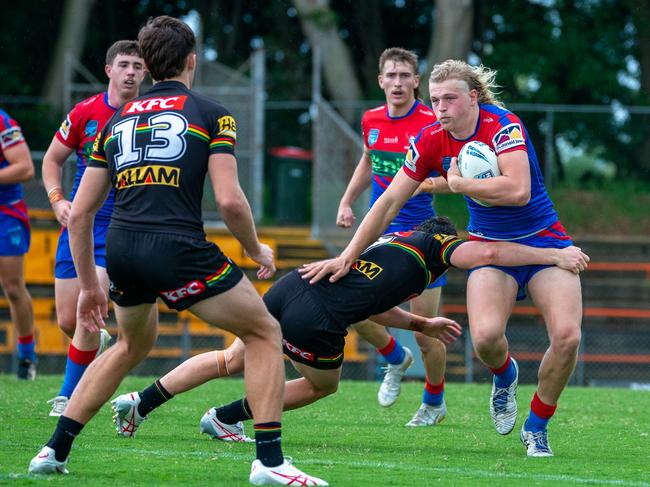 Myles Martin looks dangerous with the ball in Newcastle’s preliminary final win over Penrith. Picture: Thomas Lisson