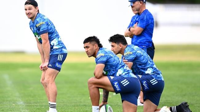 Beauden Barrett runs through drills during a Blues training session in Auckland. Photo: Getty Images