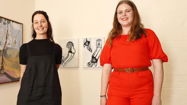 Artists Emily Imeson (left) and Lily Platts, two of the five recipients of the Brett Whiteley Travelling Art Scholarship. Picture: Jonathan Ng