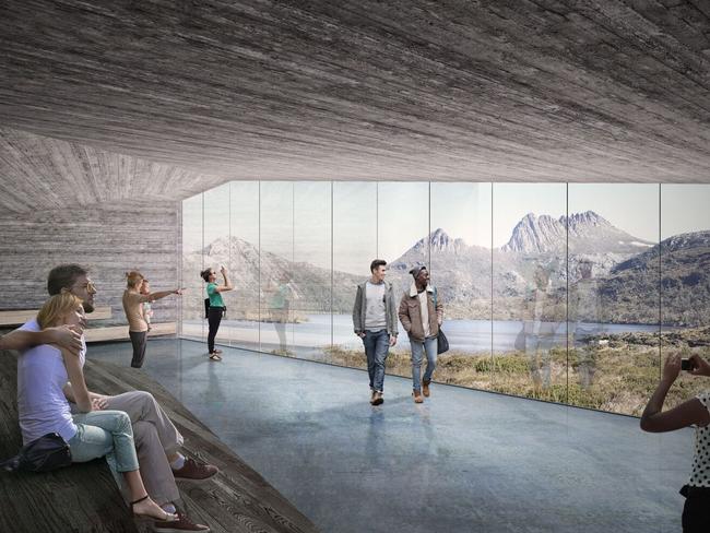 SUNTAS: 08SEP18: Artists impression of Dove Lake Viewing Shelter Development Proposal, as part of the Cradle Mountain Master Plan. Pics supplied by Tasmanian Government.