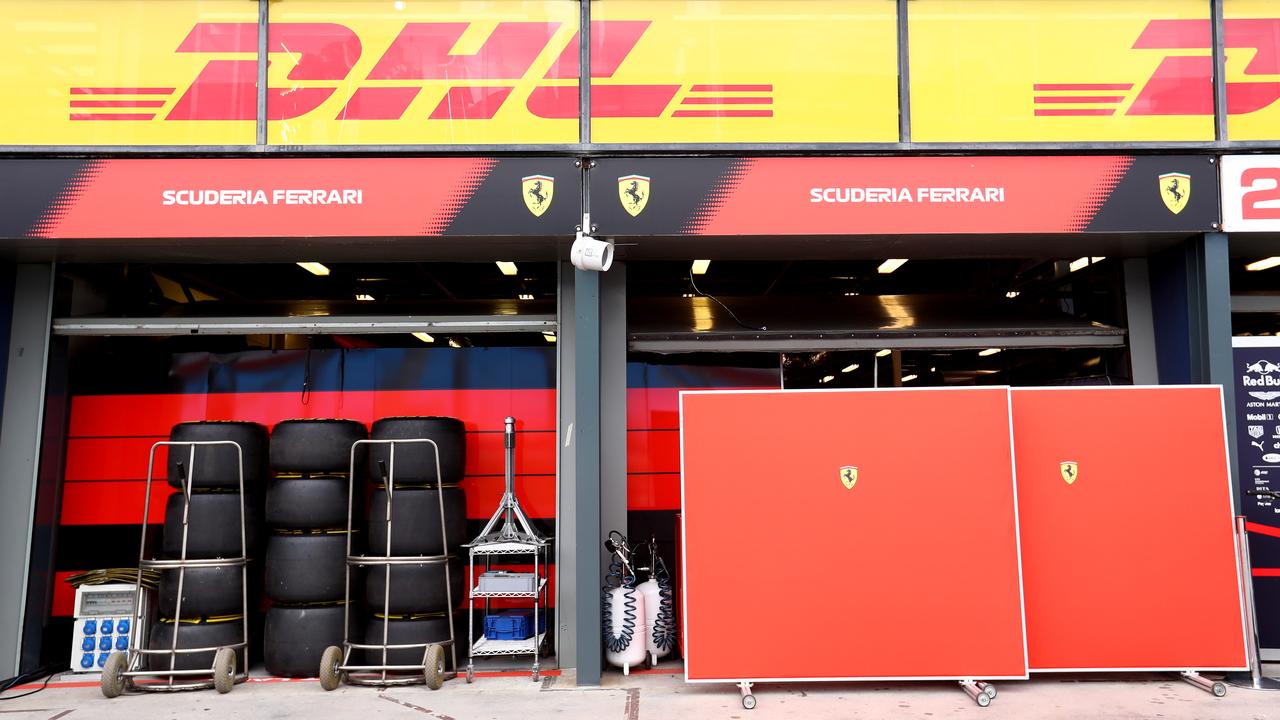 A view of the Ferrari garage before the race was cancelled in Melbourne.
