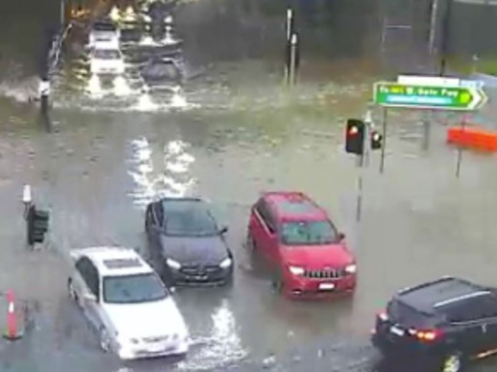 Flooding in Dudley St, West Melbourne, on Wednesday. Picture: Twitter