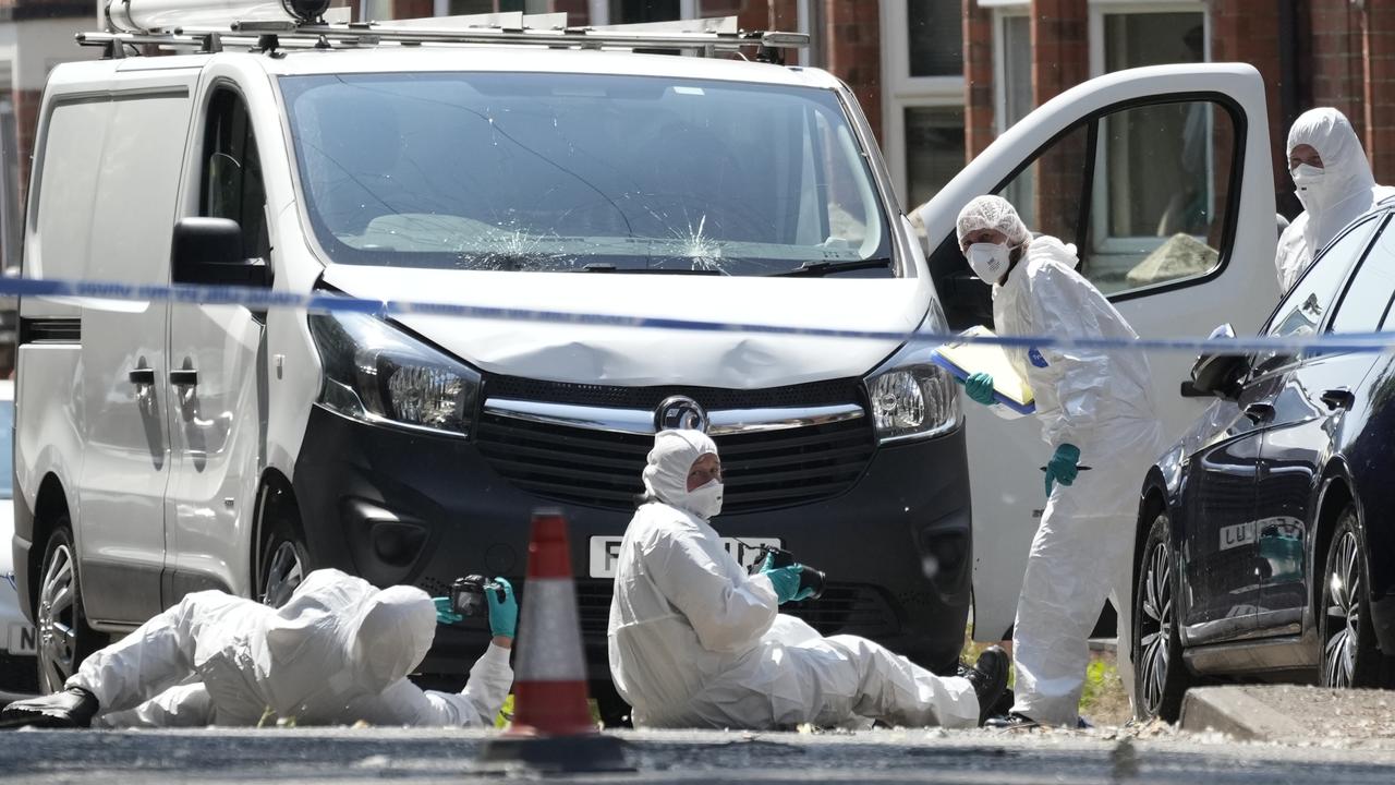 Forensic police investigate a van parked in an area of Bentinck Rd. Picture: Christopher Furlong/Getty Images