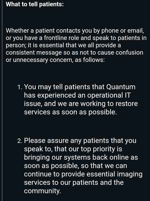 Internal email from Quantum with instructions â&#128;&#152;What to tell patientsâ&#128;&#153;