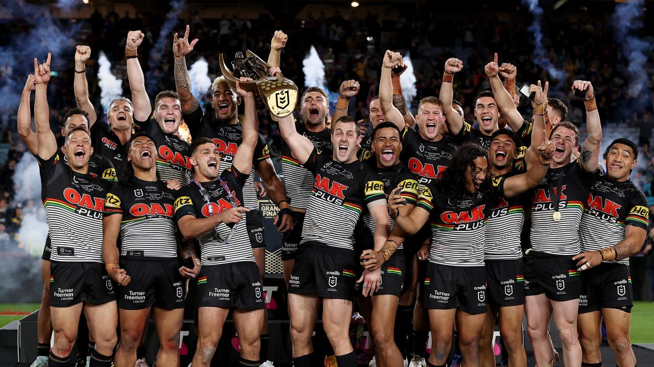 *2022 Pictures of the Year Australia* - SYDNEY, AUSTRALIA - OCTOBER 02: The Panthers celebrate with the NRL Premiership Trophy after victory in the 2022 NRL Grand Final match between the Penrith Panthers and the Parramatta Eels at Accor Stadium on October 02, 2022, in Sydney, Australia. (Photo by Cameron Spencer/Getty Images)