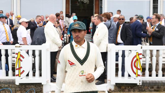 Usman Khawaja walks through the MCC Members gate. Picture: Getty Images.