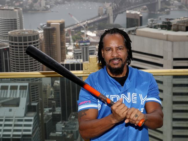 SYDNEY, AUSTRALIA - DECEMBER 02: Manny Ramirez of the Sydney Blue Sox poses on the Sydney Tower Eye SKYWALK  on December 02, 2020 in Sydney, Australia. (Photo by Don Arnold/WireImage)