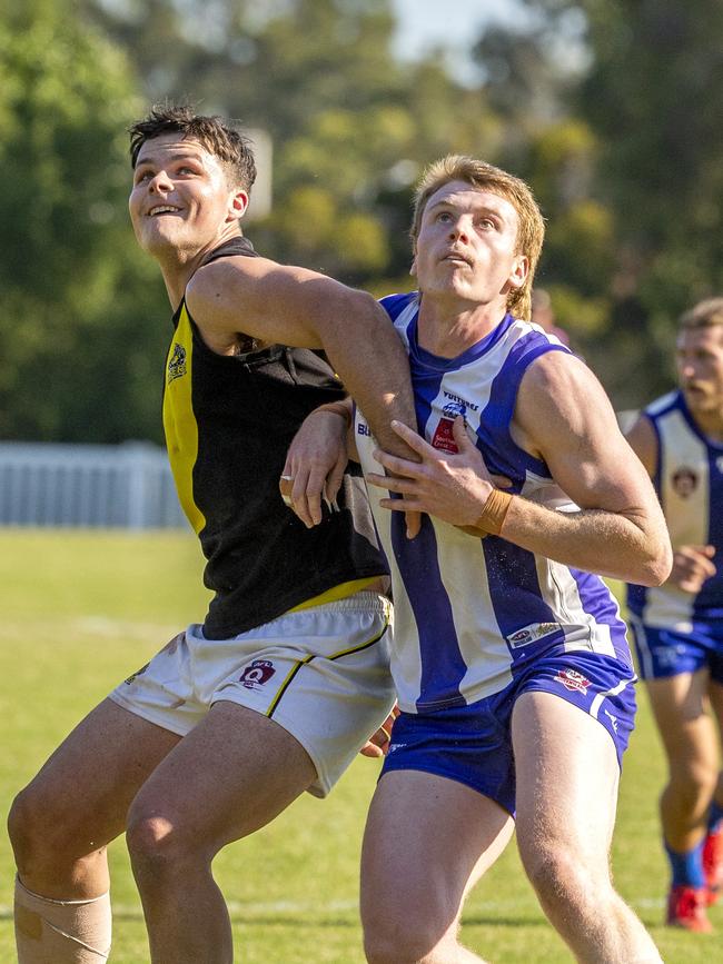 Ruckman Jarrod Huddy in the AFL game between Mt Gravatt Vultures and Labrador Tigers at Dittmer Park, Saturday, August 17, 2019 (AAP Image/Richard Walker)