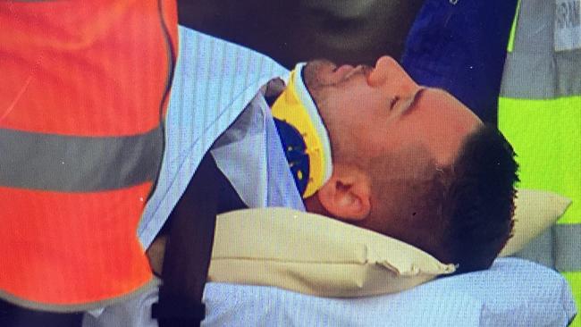 Salim Mehajer being taken to Westmead Hospital following a car crash in Lidcombe. Picture: Seven News