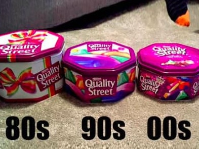 Quality Streets throughout the years. Picture: Facebook/Chocolate from the Past