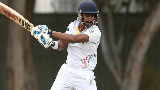 Hashan Wanasekara on his way to his first century for Deer Park. Picture: Hamish Blair